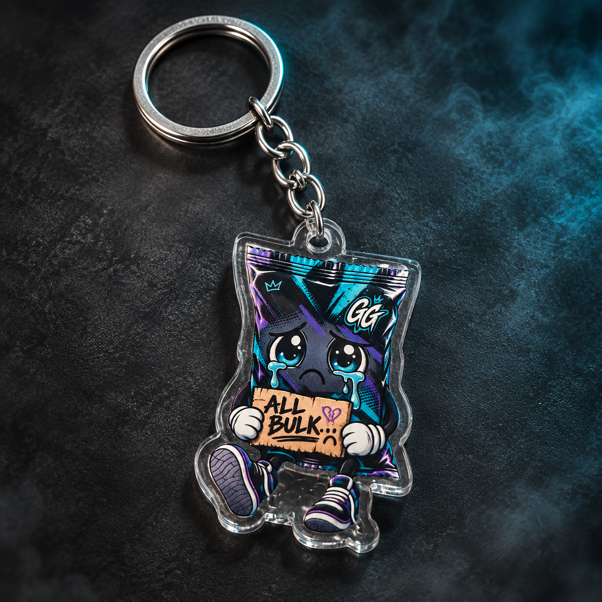 Gaming Gear All Bulk acrylic keychain with crying booster pack character