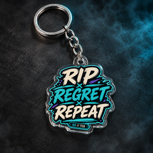 Gaming Gear Rip Regret Repeat acrylic keychain with silver ring